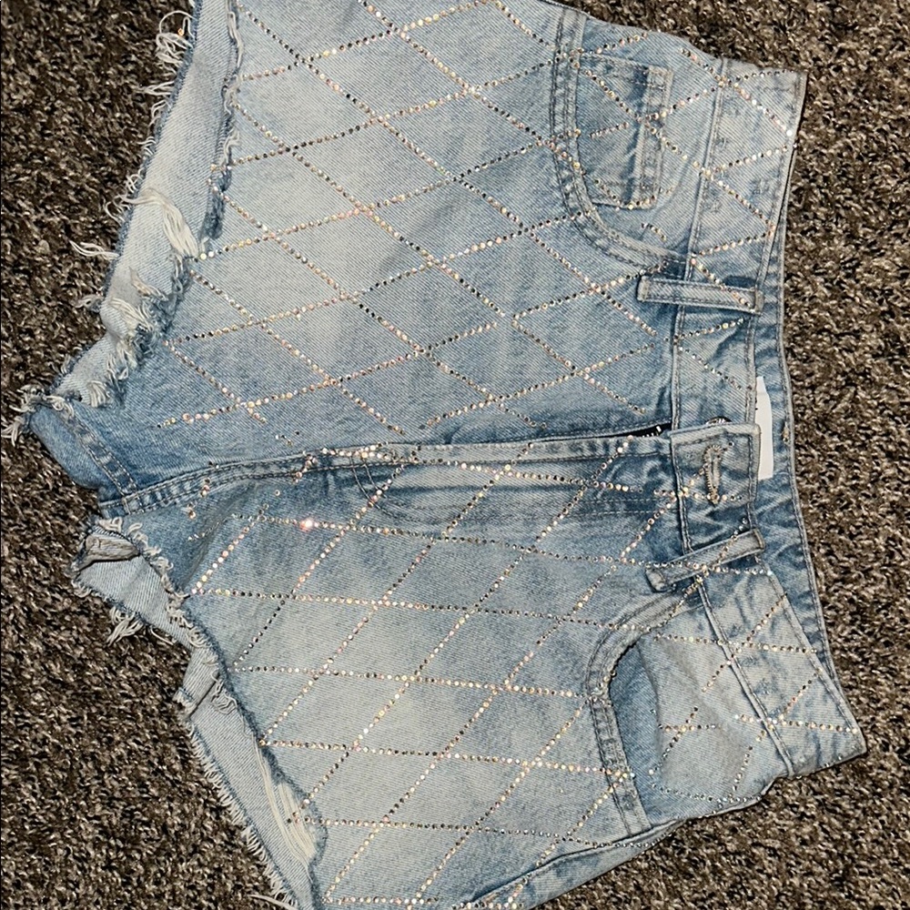 Zara Women's Denim Shorts with Rhinestone Accents